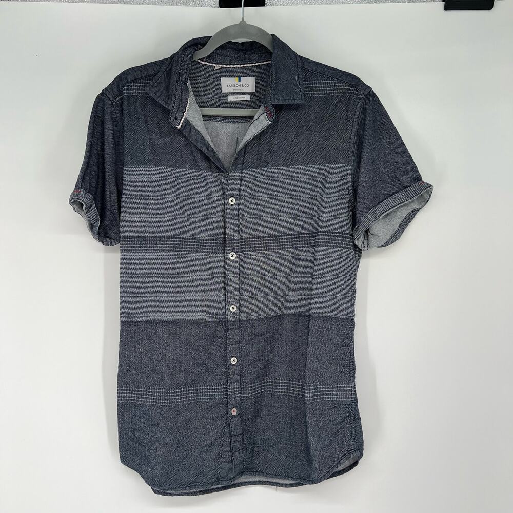 Larsson & Co Pure Cotton Striped Button-Down Shirt Men's Sze L Blue Soft Casual
